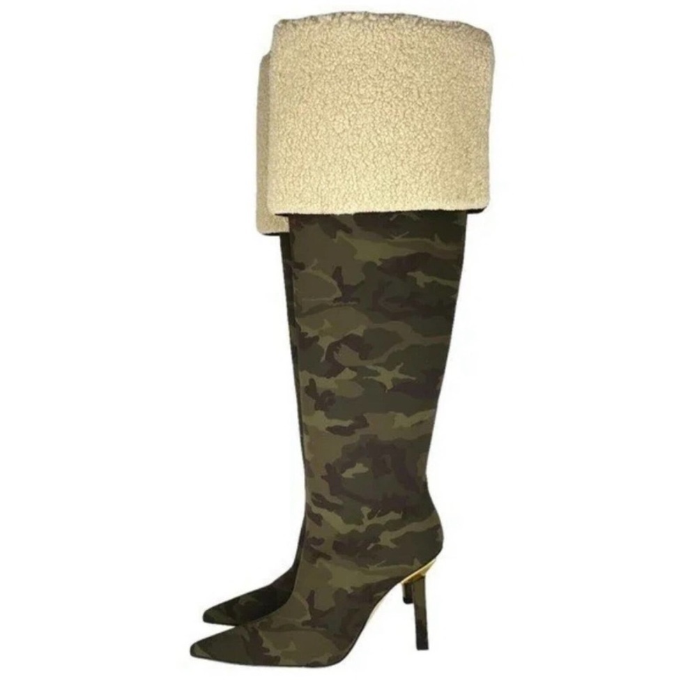 NIB GOOD AMERICAN High Kickstand Camo Neoprene Over The Knee Boots 8.5
